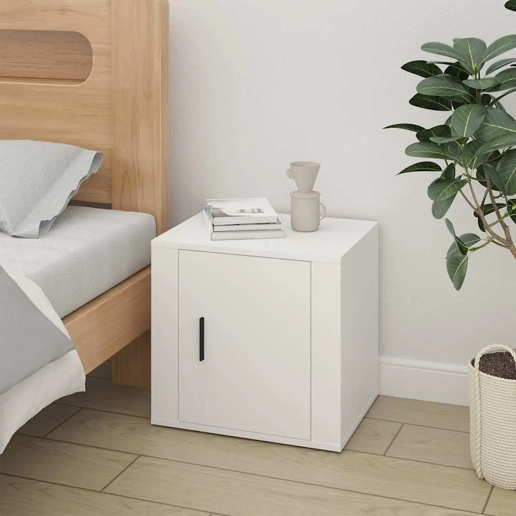 White Engineered Wood Bedside Tables 2 Piece Storage Cabinets 50x39x47cm