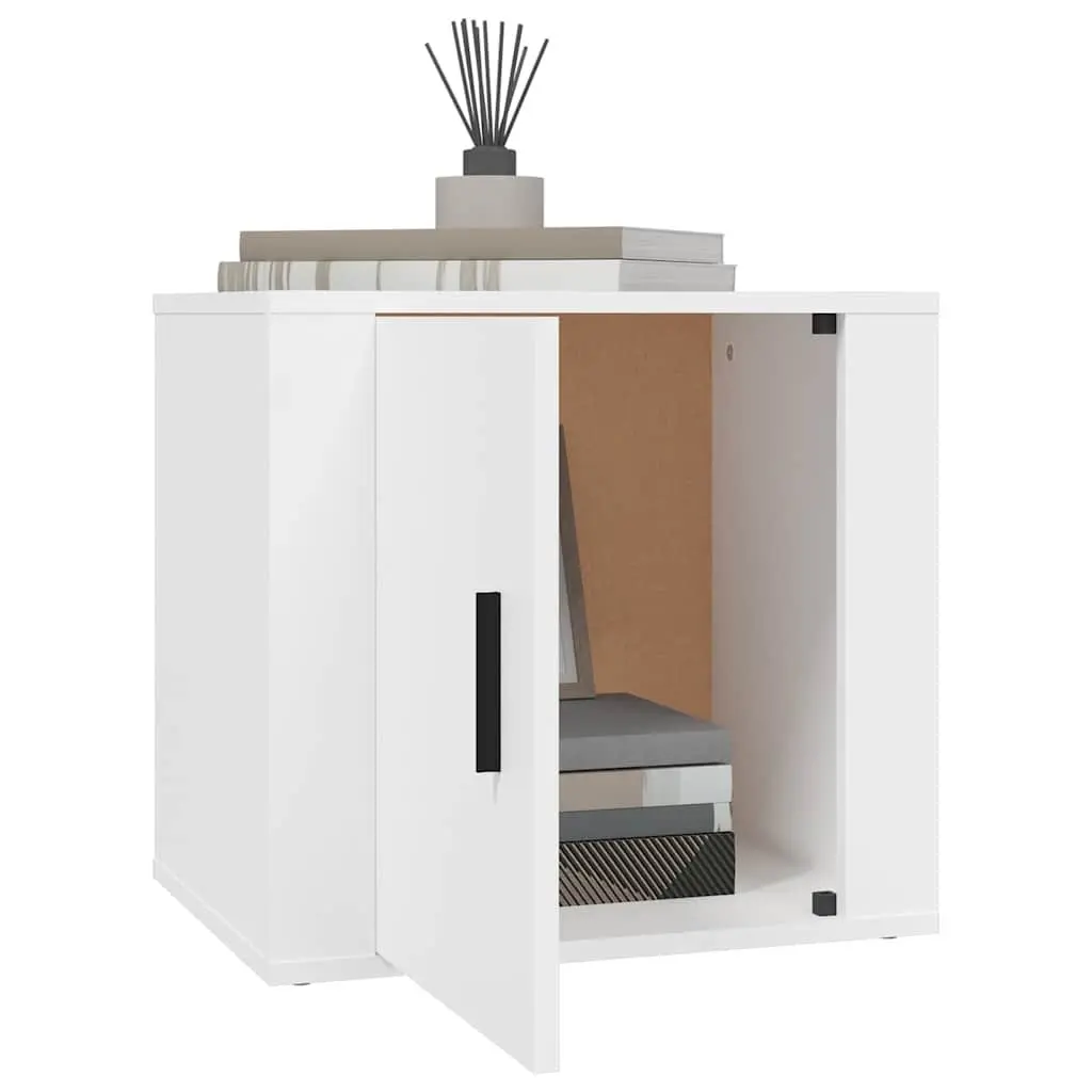 White Engineered Wood Bedside Tables 2 Piece Storage Cabinets 50x39x47cm