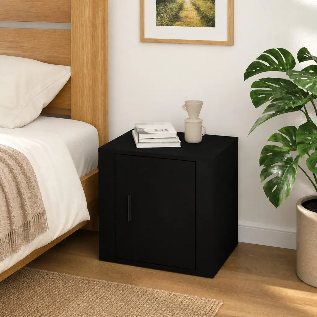 Bedside Cabinet Storage Organizer Black Bedroom Furniture Nightstand 50 x 39 x 47 cm