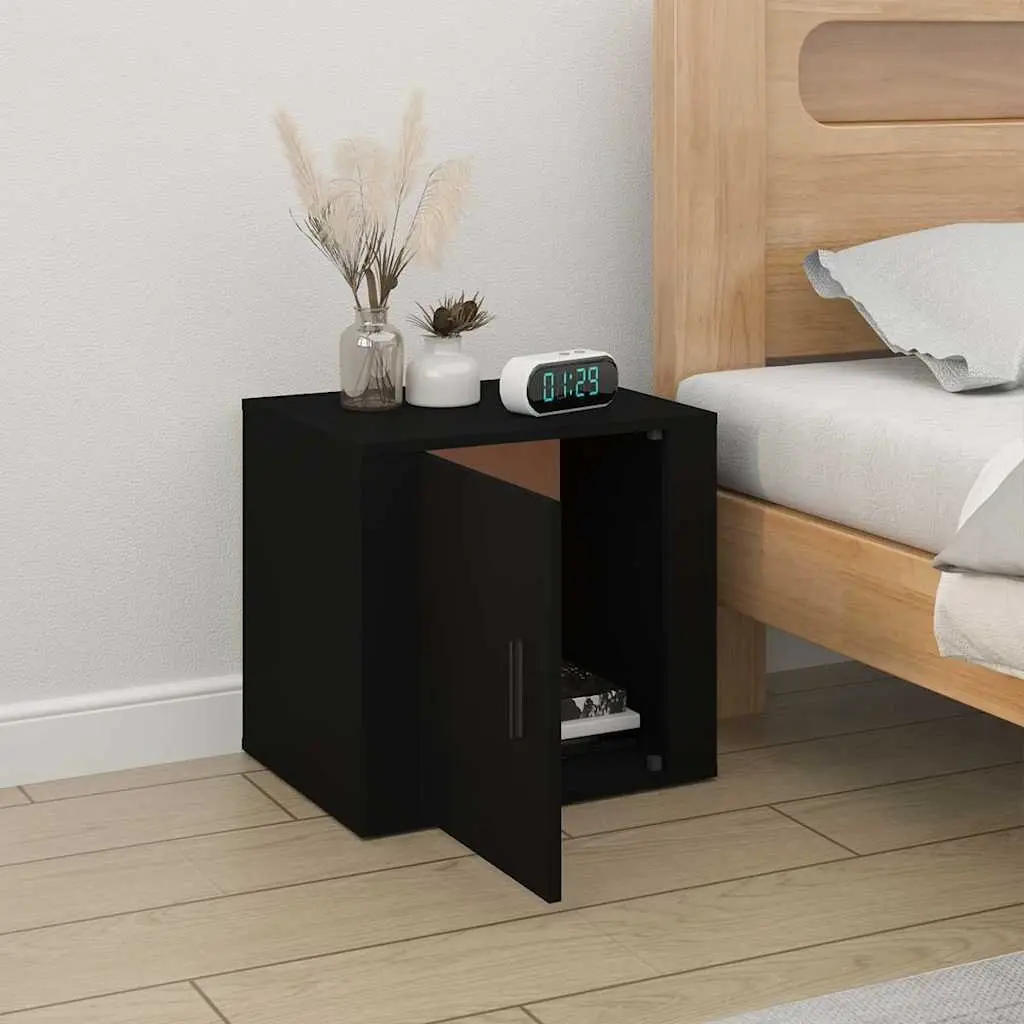 Bedside Cabinet Storage Organizer Black Bedroom Furniture Nightstand 50 x 39 x 47 cm