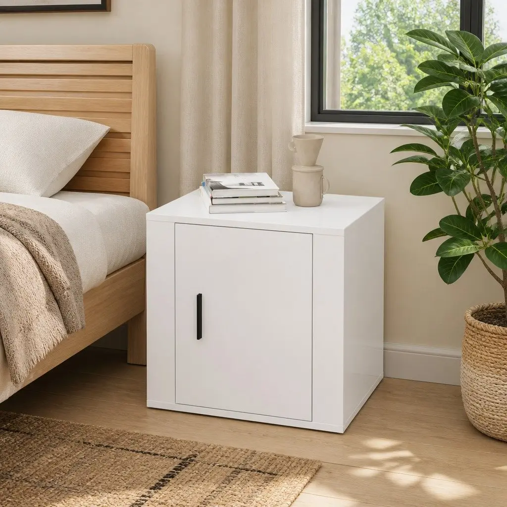 Bedside Table Storage Nightstand 50 x 39 x 47 cm High Gloss White