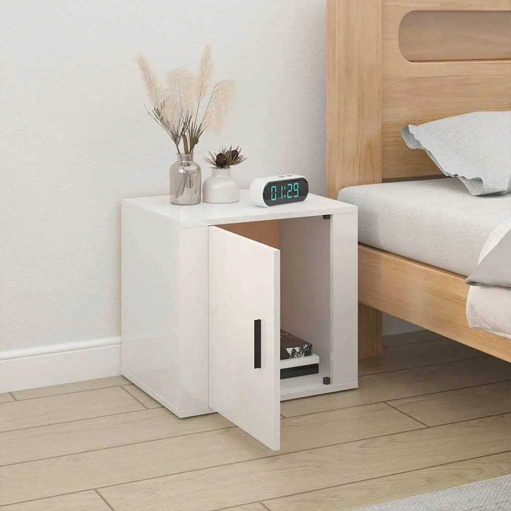 Bedside Table Storage Nightstand 50 x 39 x 47 cm High Gloss White