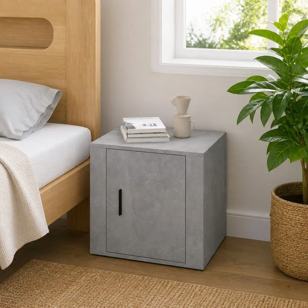 Bedside Cabinet Storage Unit Grey Nightstand Bedroom Furniture