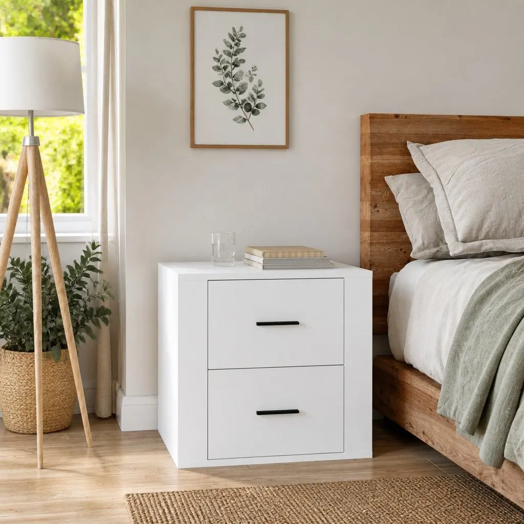 Bedside Table White Storage Nightstand Organizer Compact Size