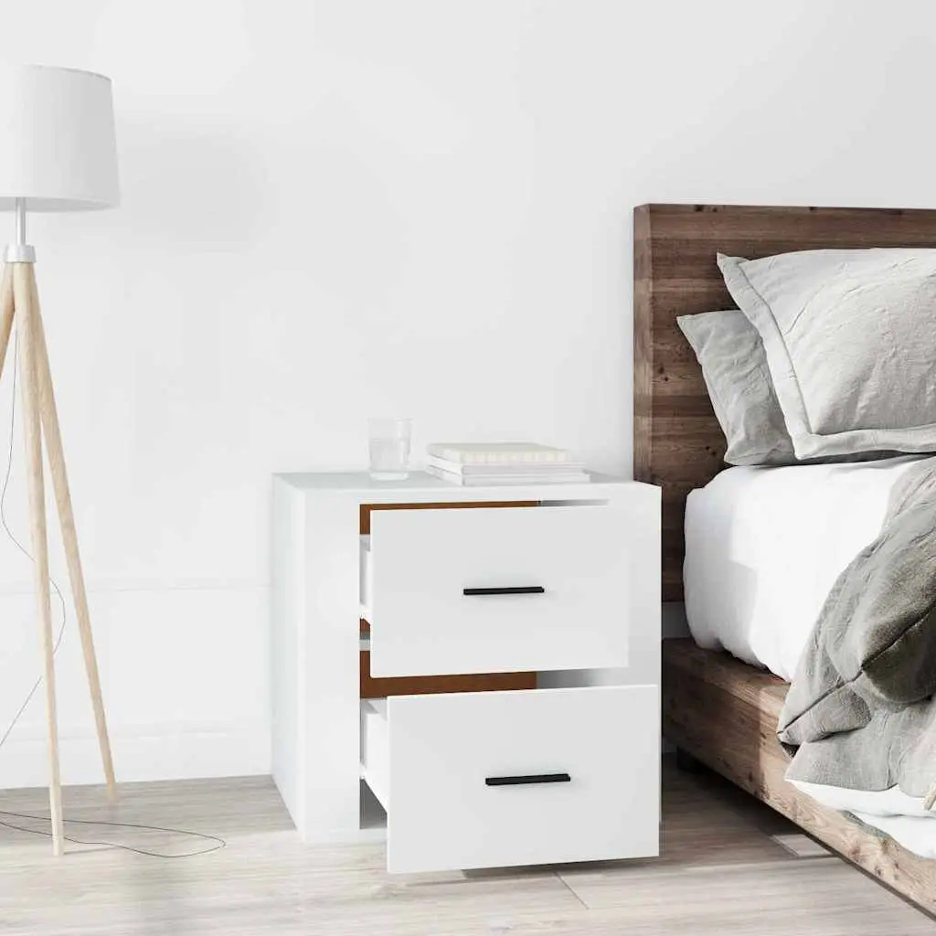 Bedside Table White Storage Nightstand Organizer Compact Size