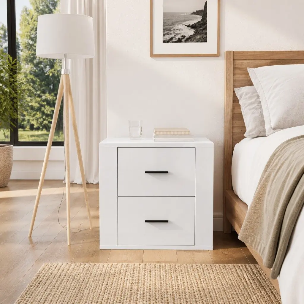 Bedside Table Storage High Gloss White Nightstand 50W x 39D x 47H cm