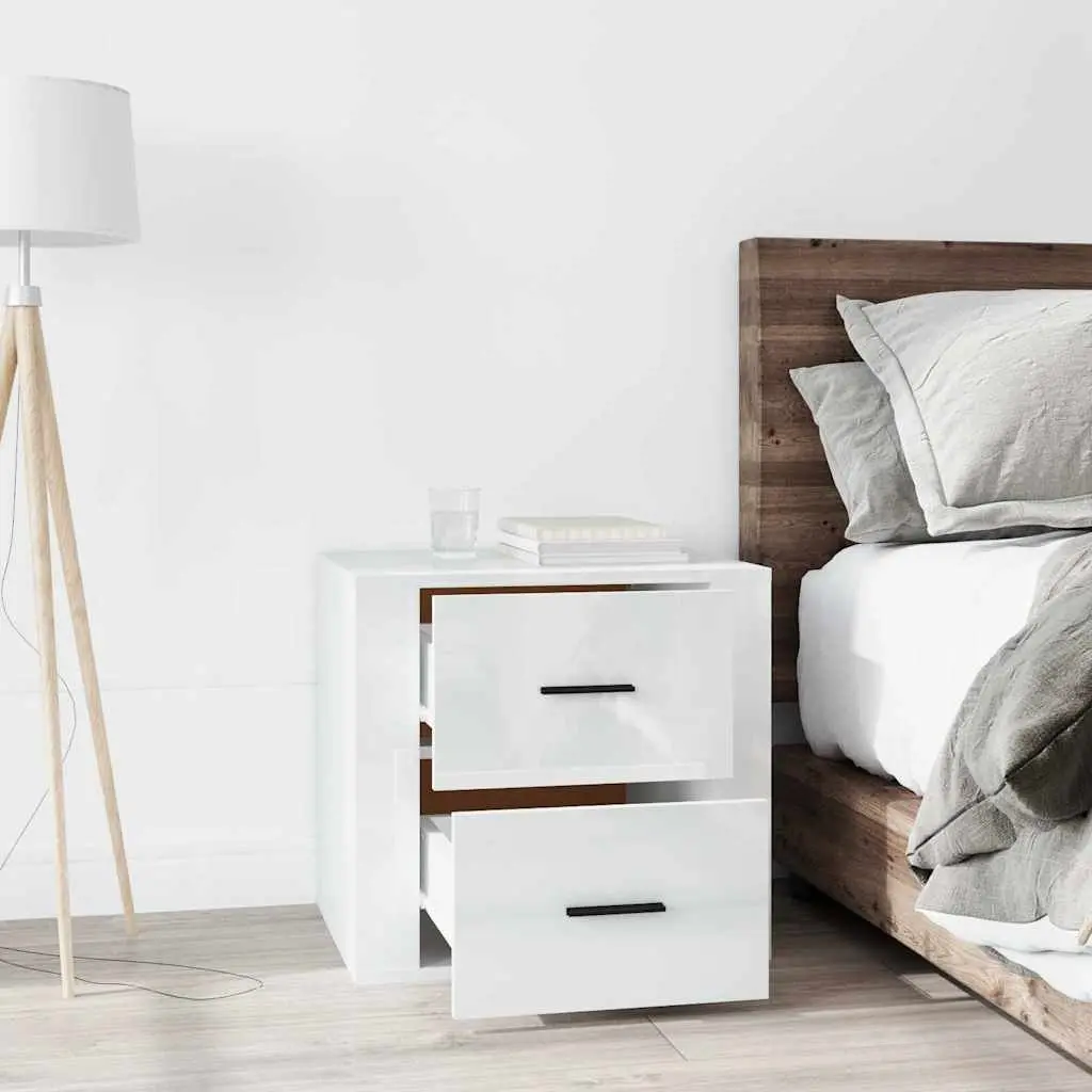 Bedside Table Storage High Gloss White Nightstand 50W x 39D x 47H cm