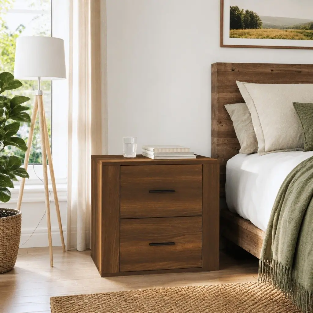 Bedside Cabinet Brown Oak Storage Organizer 50 x 39 x 47 cm