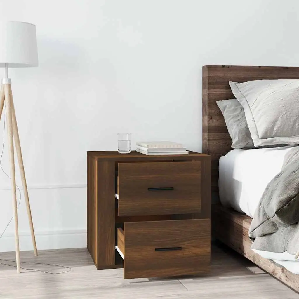 Bedside Cabinet Brown Oak Storage Organizer 50 x 39 x 47 cm