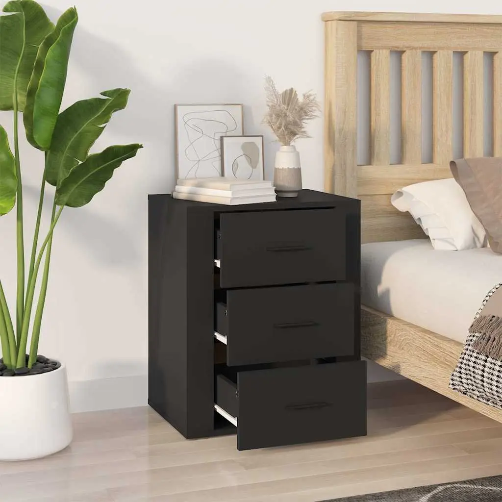 Bedside Cabinet Black 50x36x60 cm Engineered Wood Nightstand 3 Drawer Storage