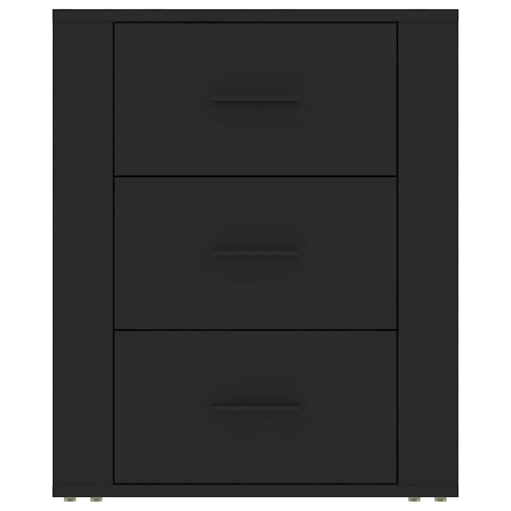 Bedside Cabinet Black 50x36x60 cm Engineered Wood Nightstand 3 Drawer Storage