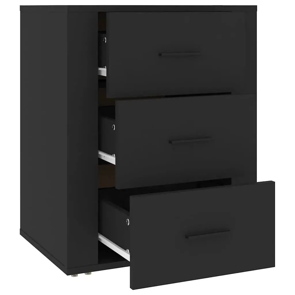 Bedside Cabinet Black 50x36x60 cm Engineered Wood Nightstand 3 Drawer Storage