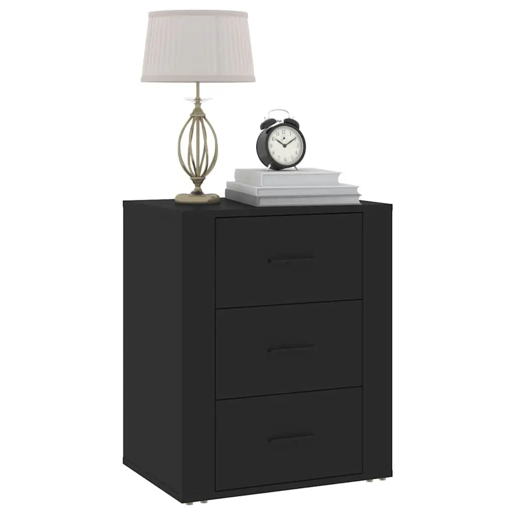 Bedside Cabinet Black 50x36x60 cm Engineered Wood Nightstand 3 Drawer Storage