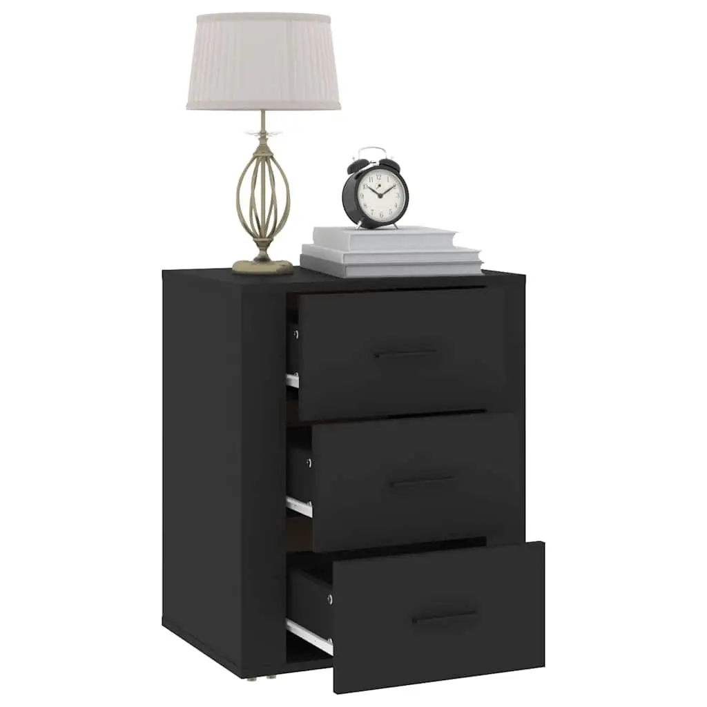 Bedside Cabinet Black 50x36x60 cm Engineered Wood Nightstand 3 Drawer Storage