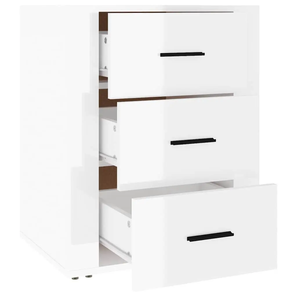 Bedside Cabinet 50x36x60cm High Gloss White 3 Drawer Nightstand Storage Table