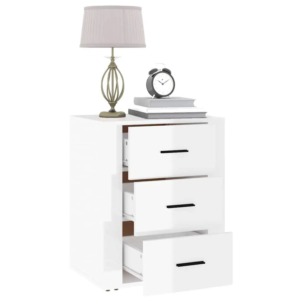 Bedside Cabinet 50x36x60cm High Gloss White 3 Drawer Nightstand Storage Table