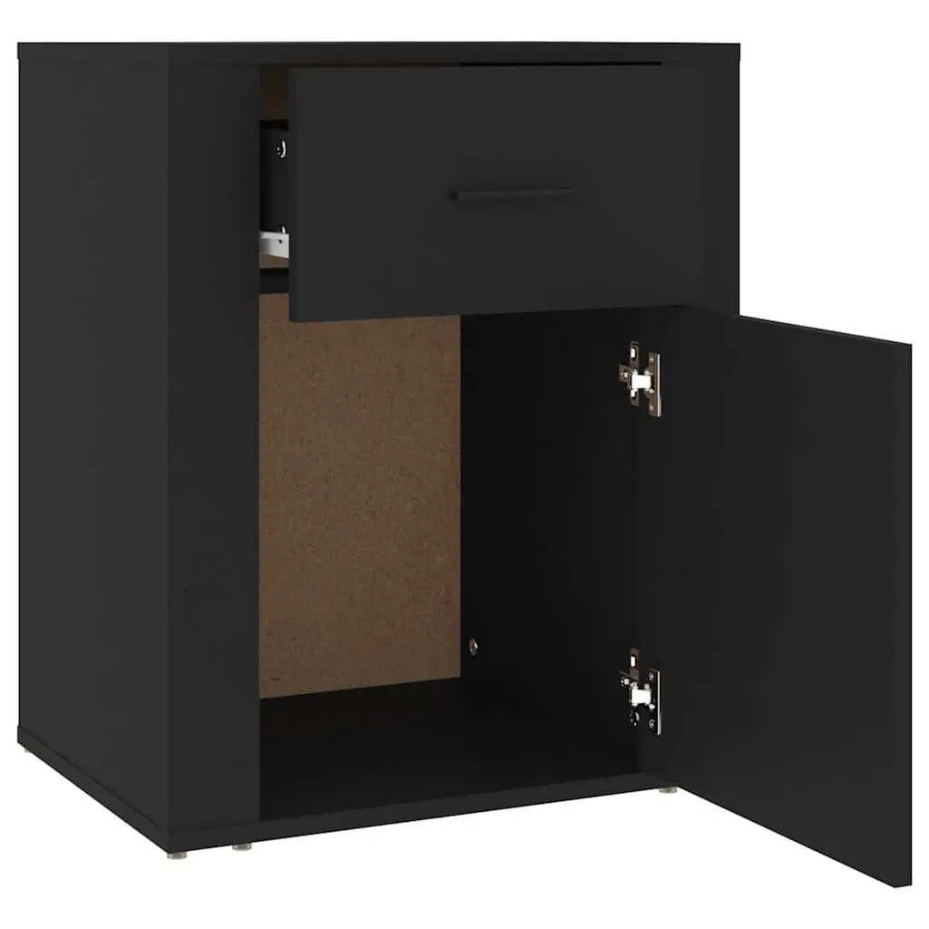 Bedside Cabinet Black Nightstand Storage Drawer Door Compartment 50x36x60cm