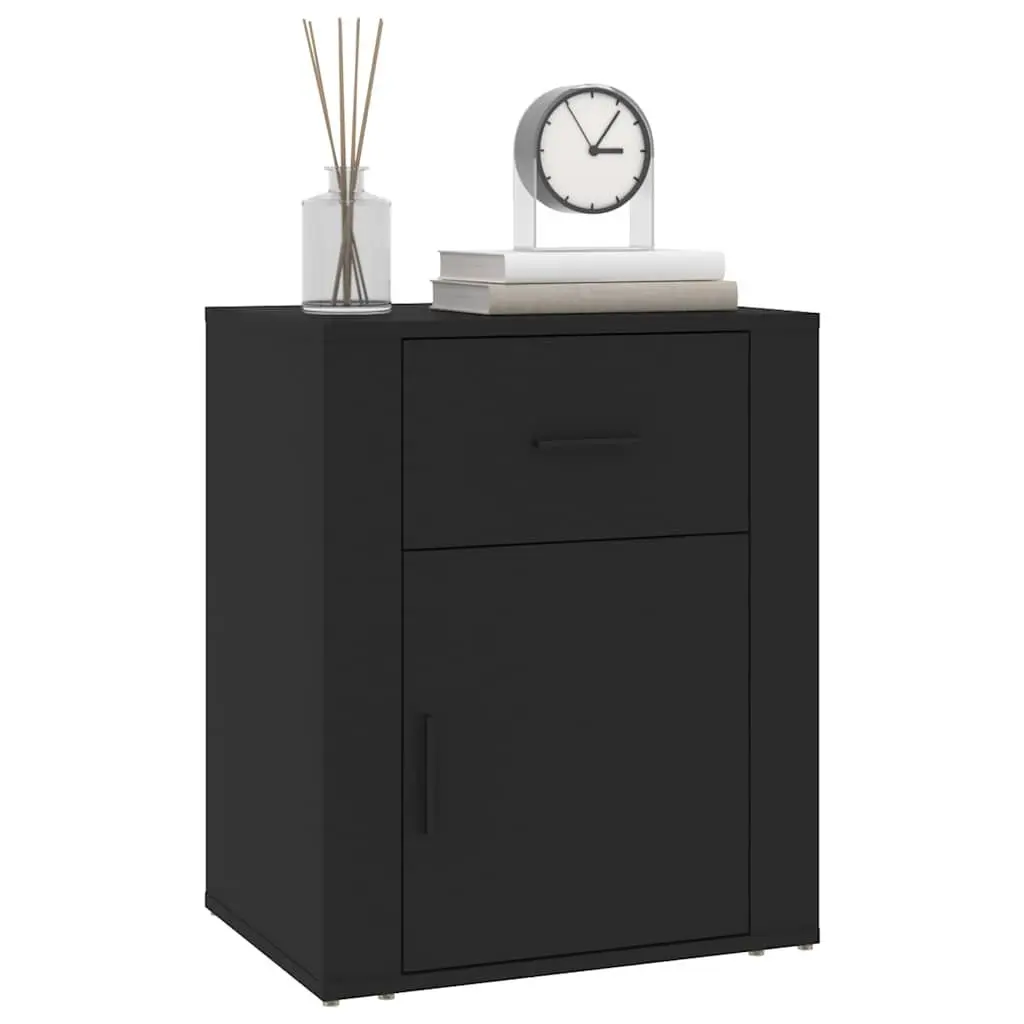 Bedside Cabinet Black Nightstand Storage Drawer Door Compartment 50x36x60cm