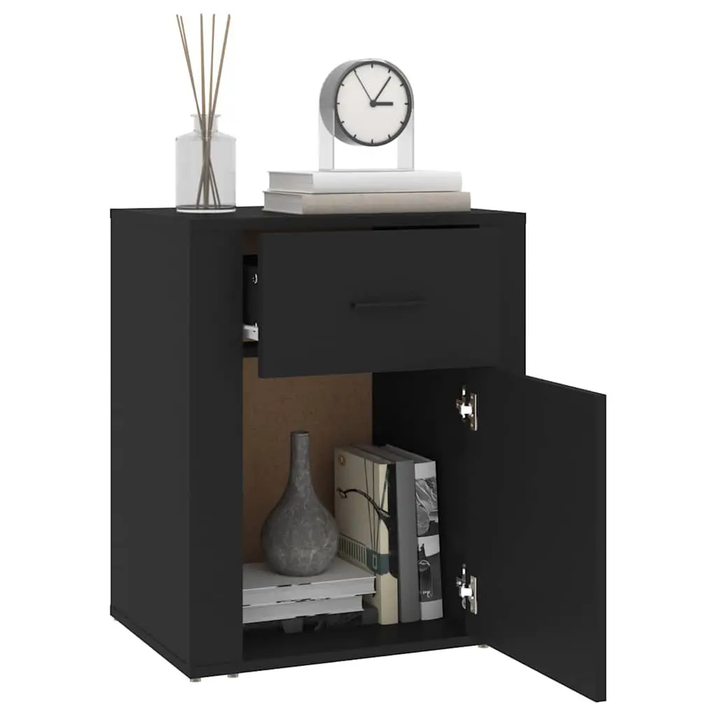 Bedside Cabinet Black Nightstand Storage Drawer Door Compartment 50x36x60cm