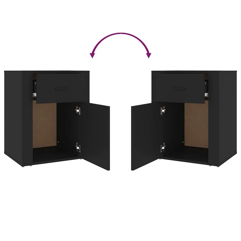 Bedside Cabinet Black Nightstand Storage Drawer Door Compartment 50x36x60cm