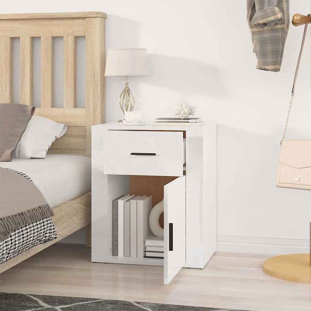 Bedside Cabinet High Gloss White 50x36x60 cm Nightstand Side Table with Drawer