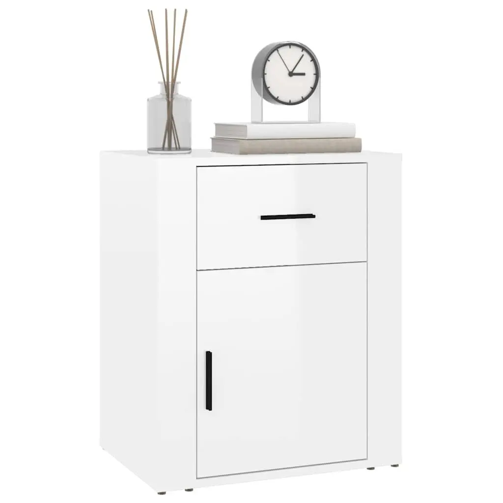 Bedside Cabinet High Gloss White 50x36x60 cm Nightstand Side Table with Drawer