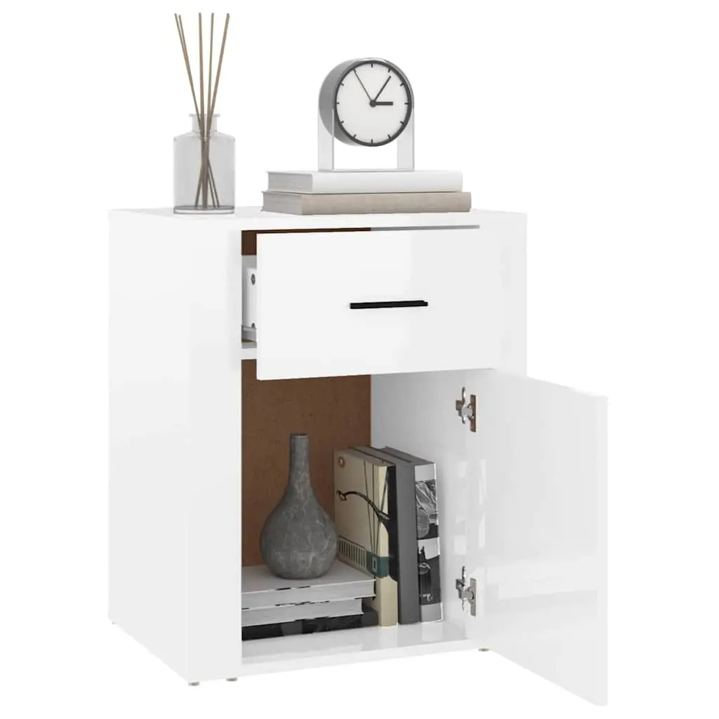 Bedside Cabinet High Gloss White 50x36x60 cm Nightstand Side Table with Drawer