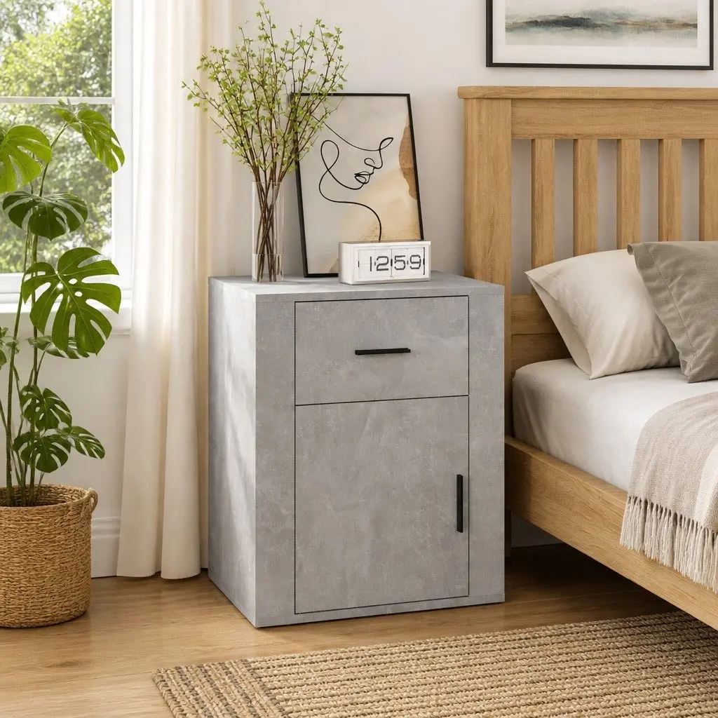 Bedside Cabinet Grey Nightstand Storage Drawer Compartment 50x36x60 cm