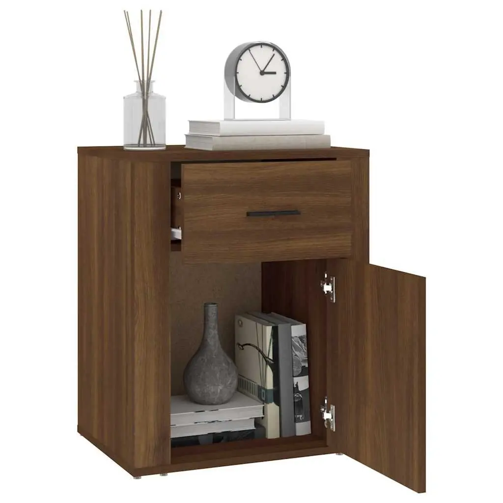 Bedside Cabinet Brown Oak 50x36x60 cm Engineered Wood Nightstand with Drawer