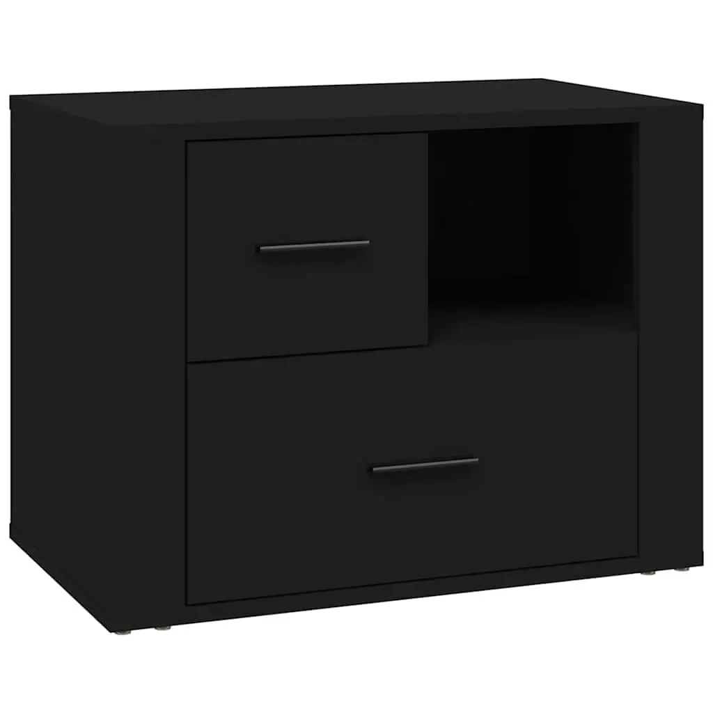 Bedside Cabinet Black 60x36x45cm Nightstand Storage Drawers Compartment