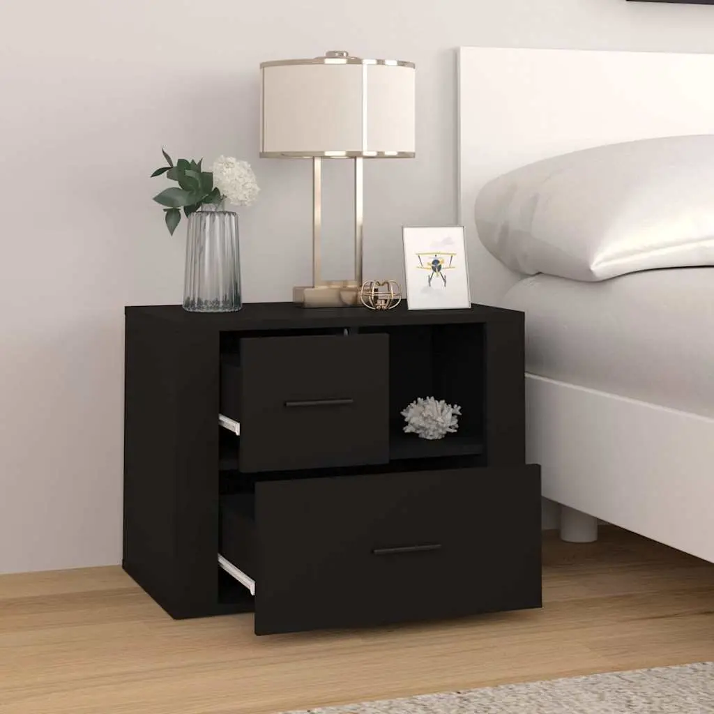 Bedside Cabinet Black 60x36x45cm Nightstand Storage Drawers Compartment