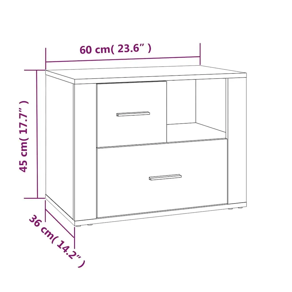 Bedside Cabinet Black 60x36x45cm Nightstand Storage Drawers Compartment