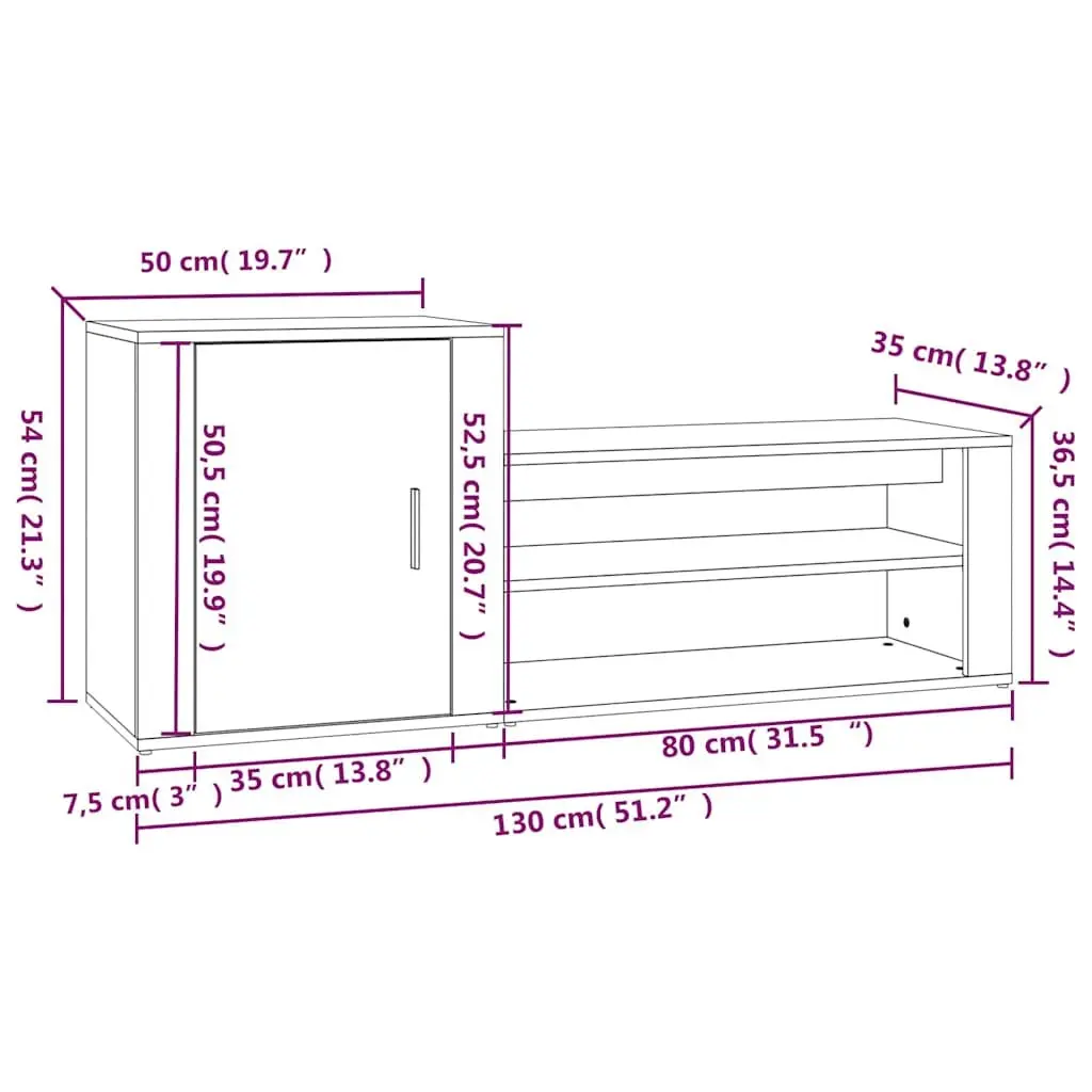 Shoe Cabinet Storage Organiser 2 Compartments 130cm White