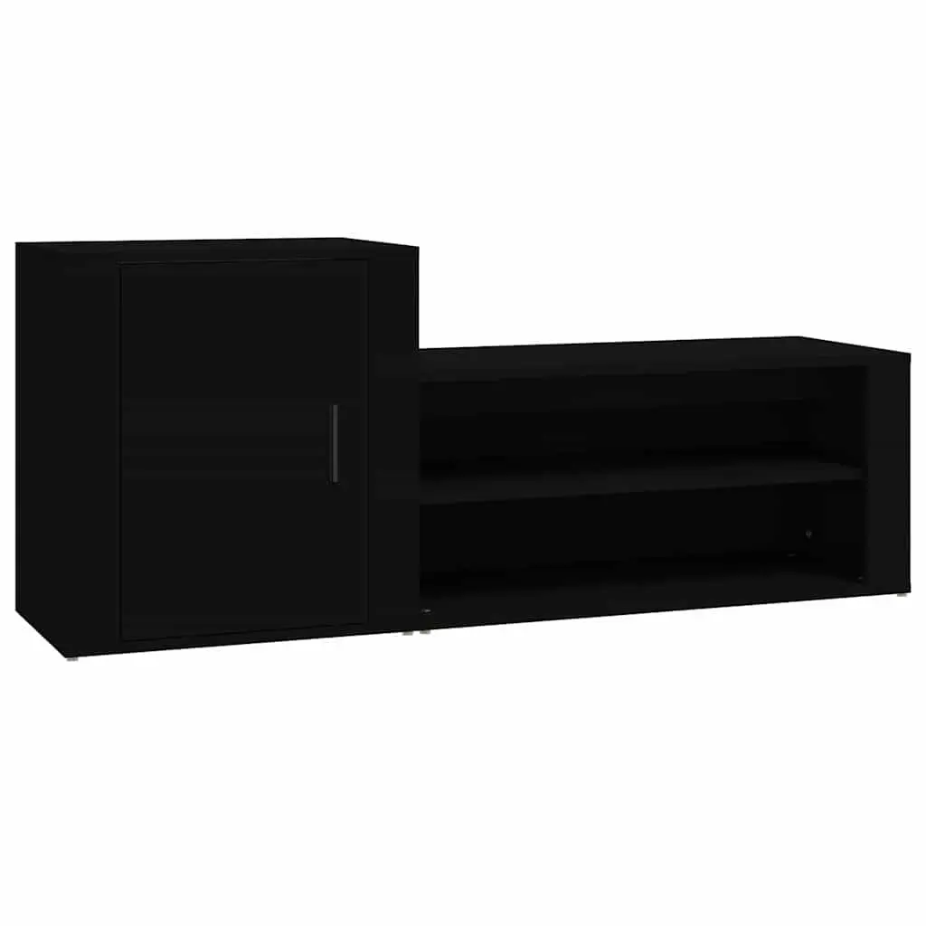 Shoe Cabinet Black Engineered Wood Storage Organiser 2 Compartments