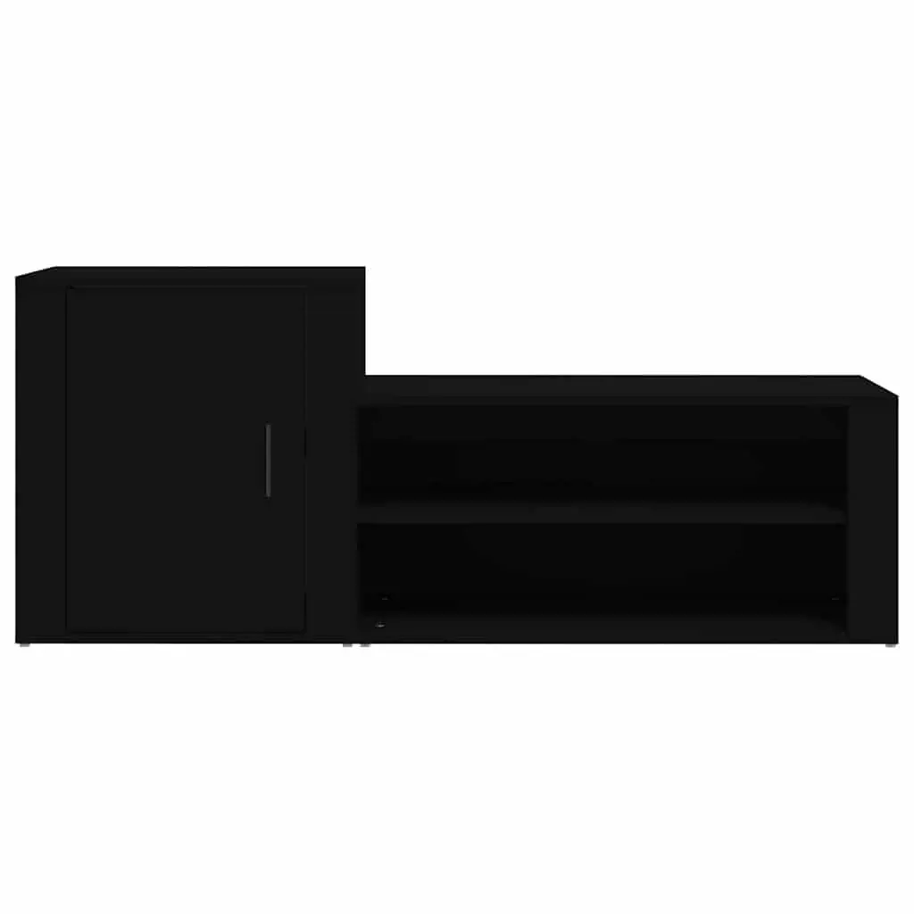 Shoe Cabinet Black Engineered Wood Storage Organiser 2 Compartments