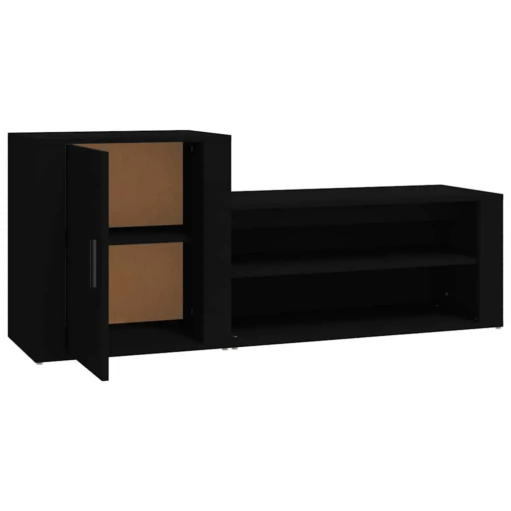 Shoe Cabinet Black Engineered Wood Storage Organiser 2 Compartments