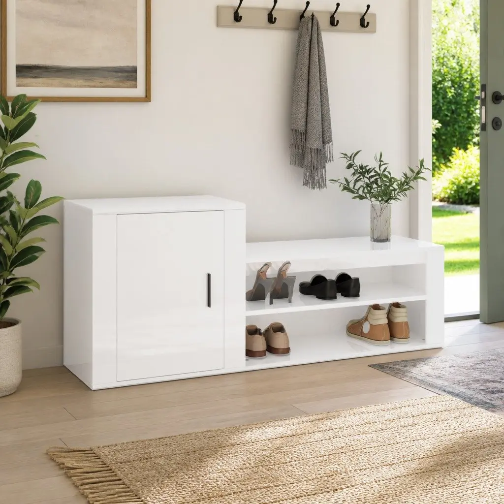 Shoe Cabinet Storage Organiser 130cm White High Gloss Door Furniture