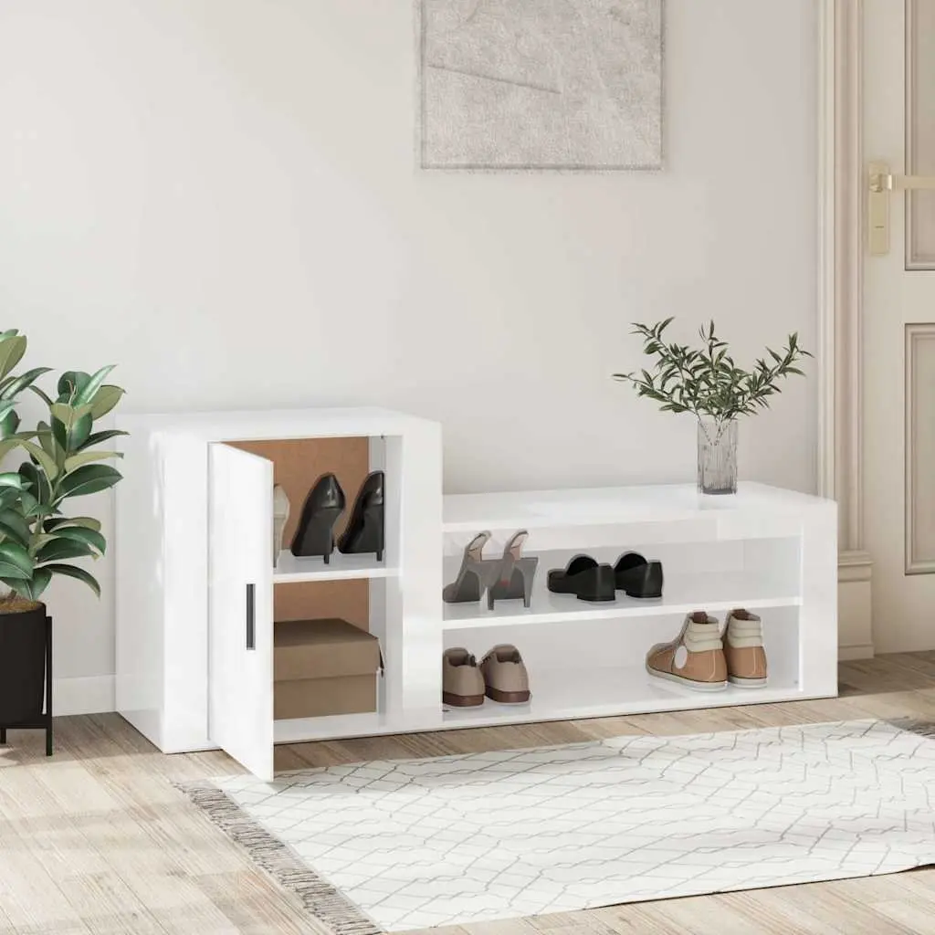 Shoe Cabinet Storage Organiser 130cm White High Gloss Door Furniture