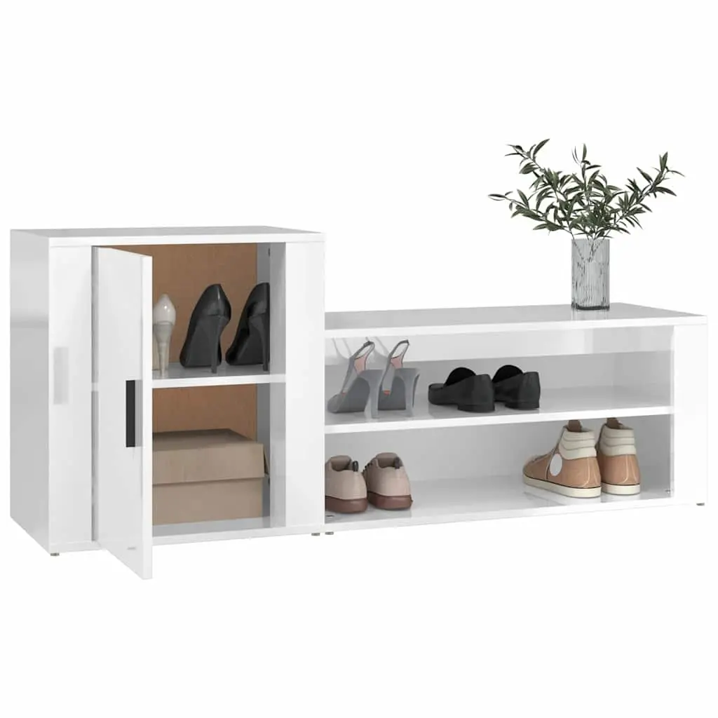 Shoe Cabinet Storage Organiser 130cm White High Gloss Door Furniture