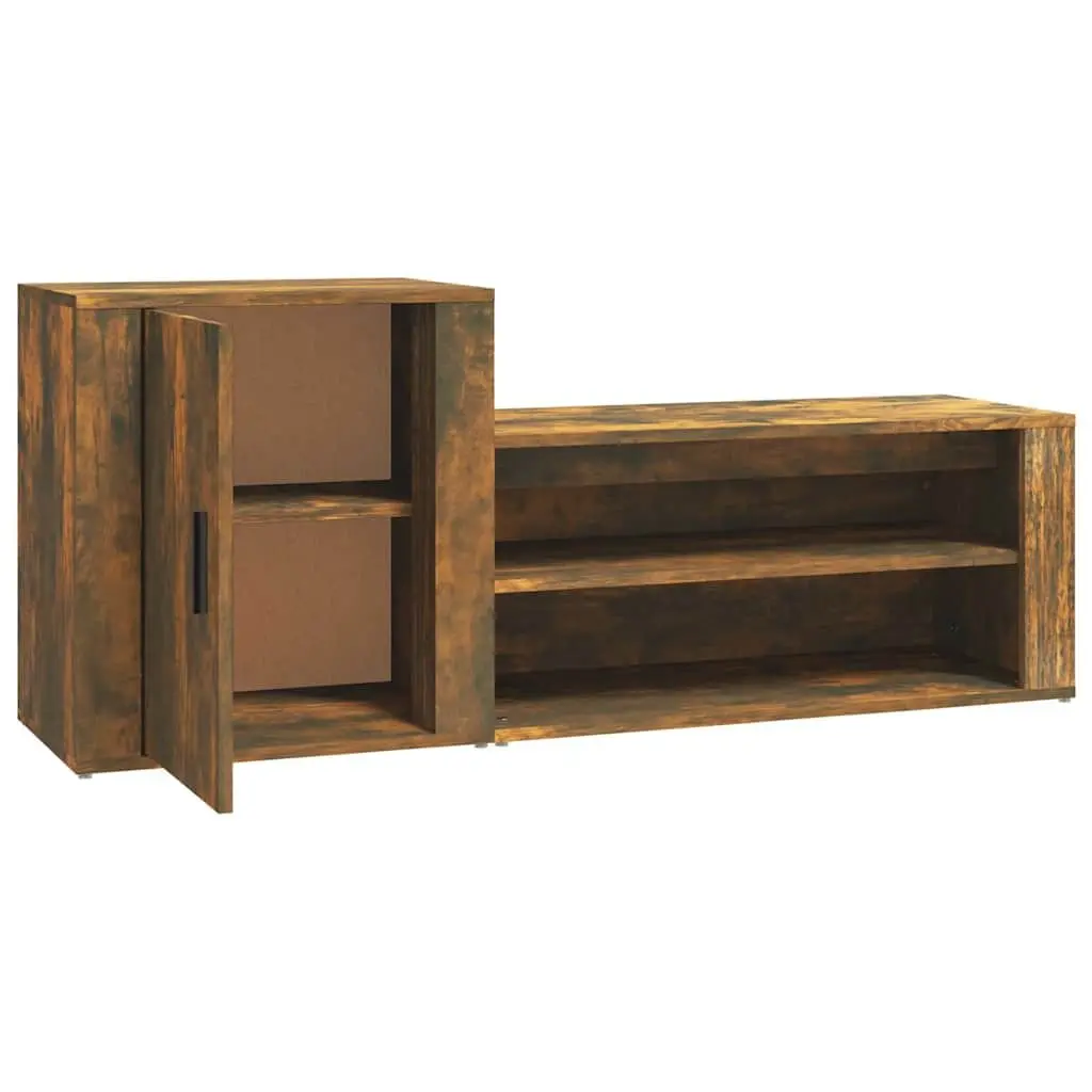 Shoe Cabinet Storage Organiser 2 Compartments Brown Engineered Wood