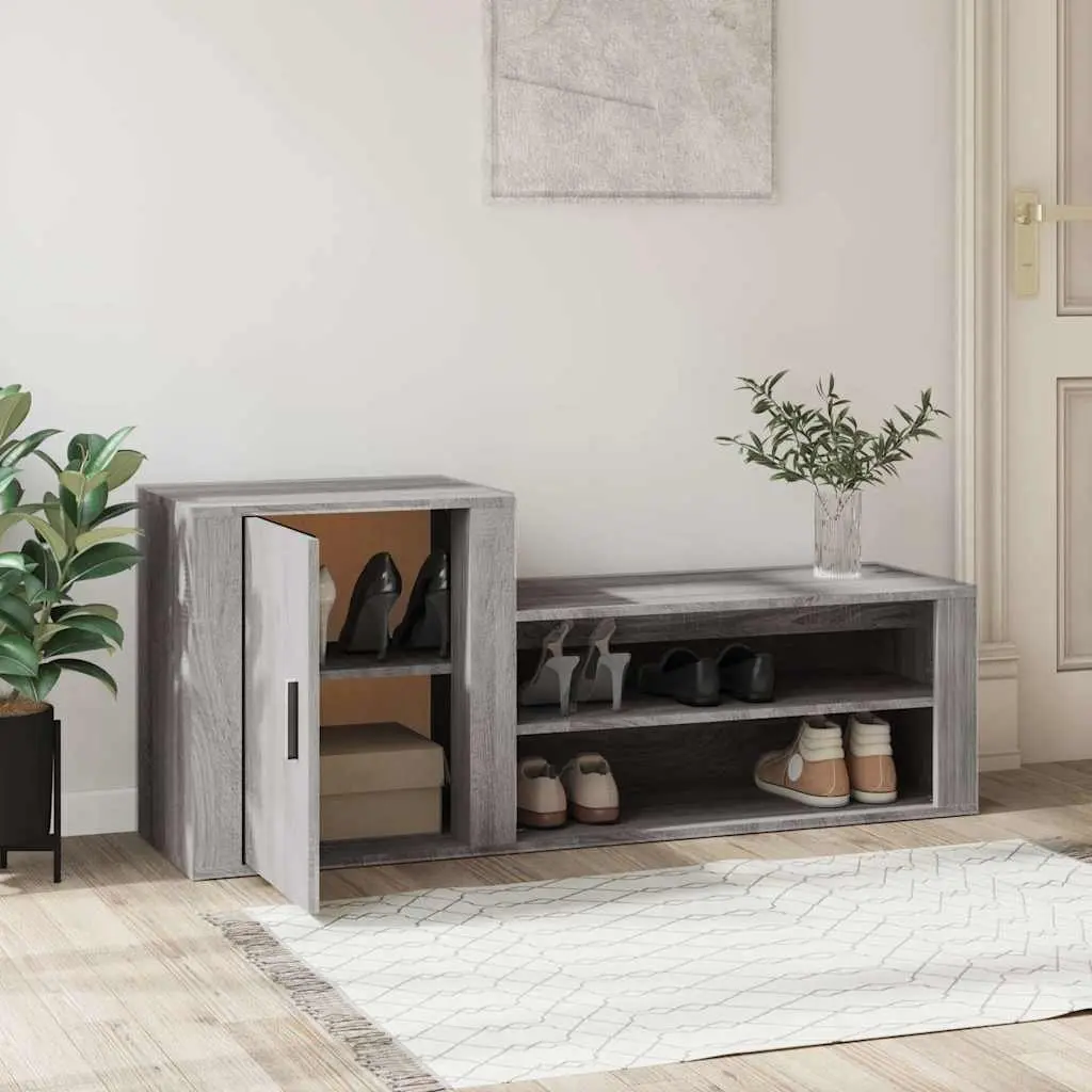 Shoe Cabinet Grey Engineered Wood 2 Compartments Storage Organiser