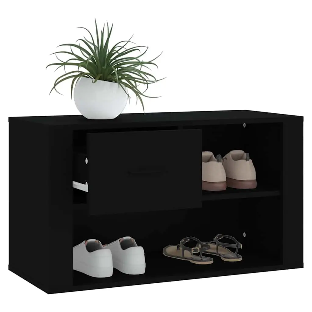 Shoe Cabinet Black Engineered Wood Storage Organiser 2 Compartments Hallway