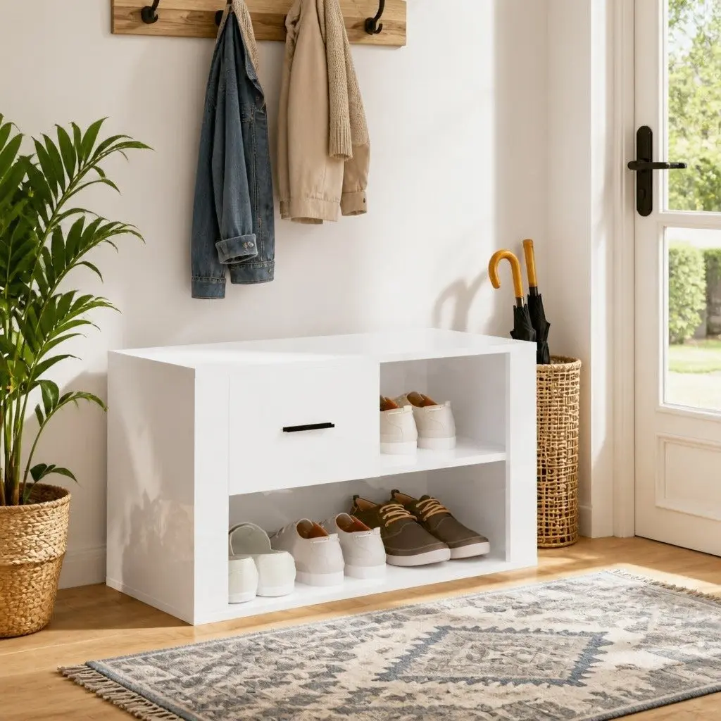 Shoe Cabinet Storage Organiser 80x35x45 cm High Gloss White Engineered Wood
