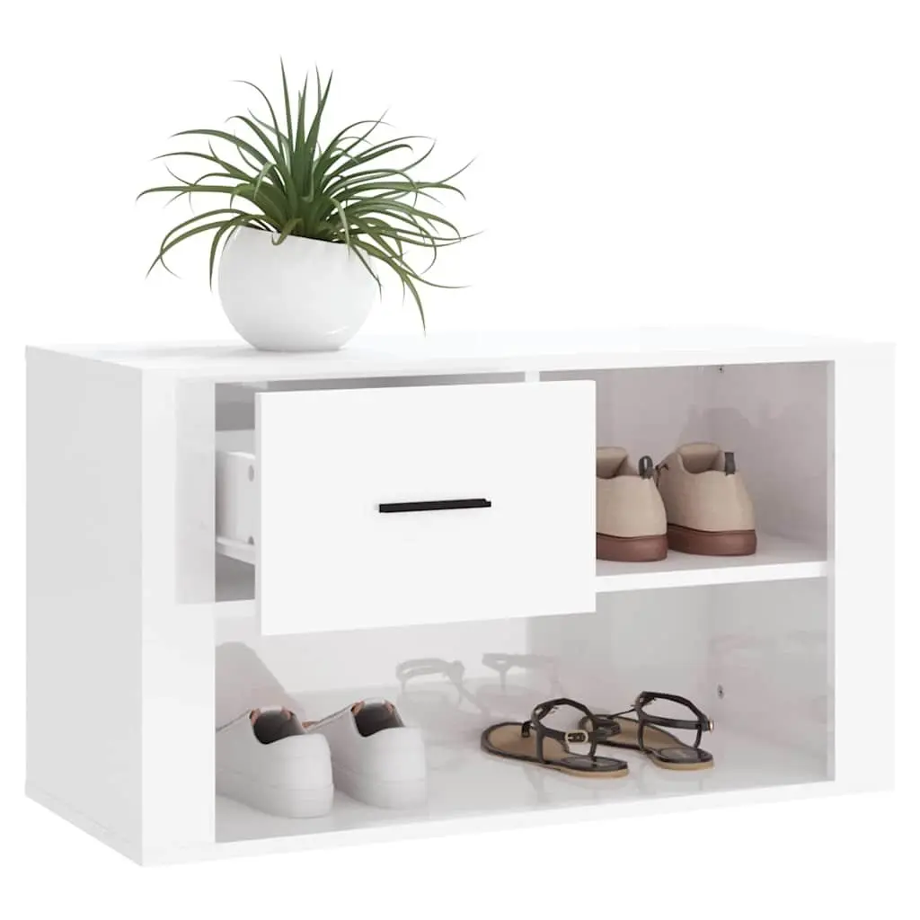 Shoe Cabinet Storage Organiser 80x35x45 cm High Gloss White Engineered Wood