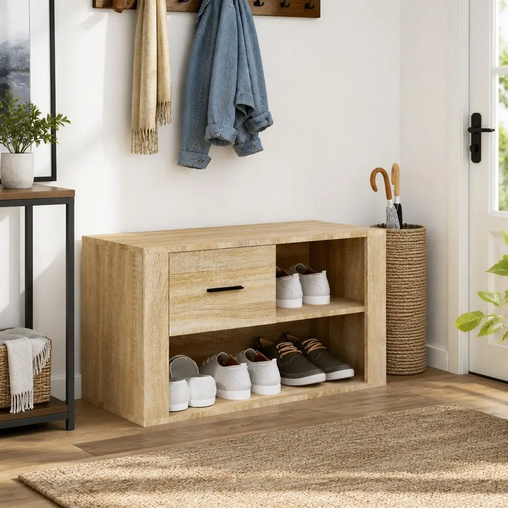 Shoe Cabinet Storage Organiser 80x35x45 cm Beige Engineered Wood 2 Compartments