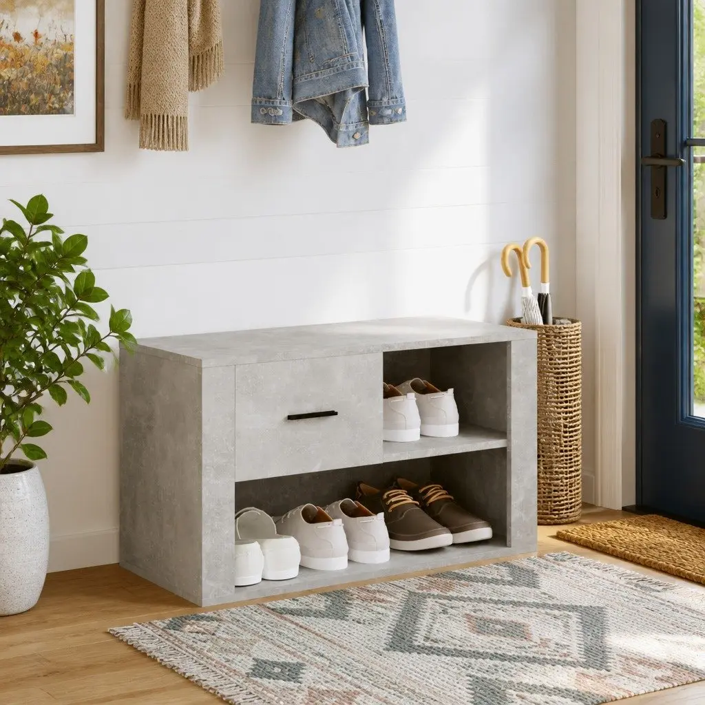 Shoe Cabinet Grey Storage Organiser 2 Compartments Engineered Wood