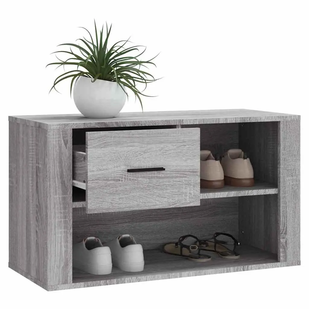 Grey Engineered Wood Shoe Storage Cabinet Organiser 80x35x45cm for Hallway Furniture