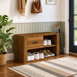 Shoe Cabinet Brown Oak 80x35x45 cm Storage Organiser 2 Compartments Drawer