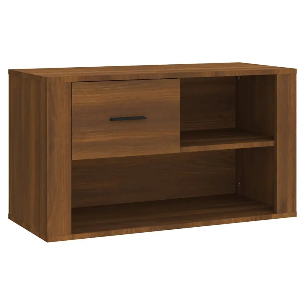 Shoe Storage Cabinet Organiser 80x35x45cm Brown Oak 2 Drawer Compartments