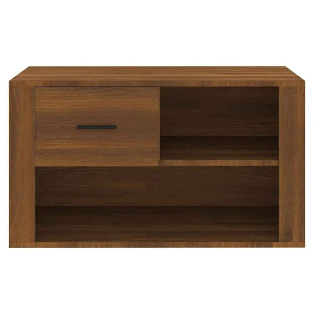 Shoe Storage Cabinet Organiser 80x35x45cm Brown Oak 2 Drawer Compartments